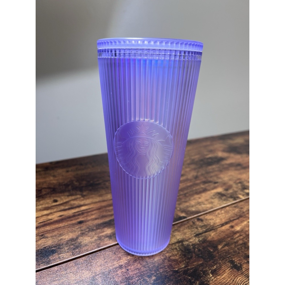 STARBUCKS Fall 2023 Lilac Iridescent Pleated Soft Touch Venti Tumbler No Straw